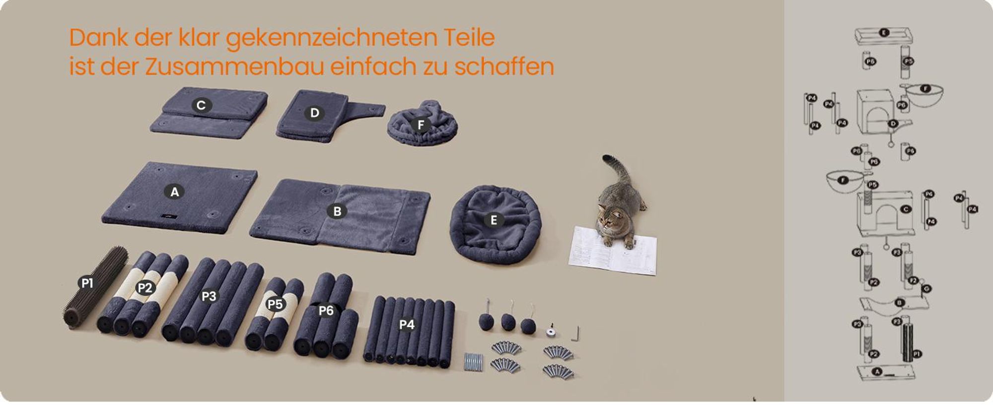 Feandrea Kratzbaum groß, XXL, mehrstöckiger Katzenbaum mit Höhlen und Liegemulden