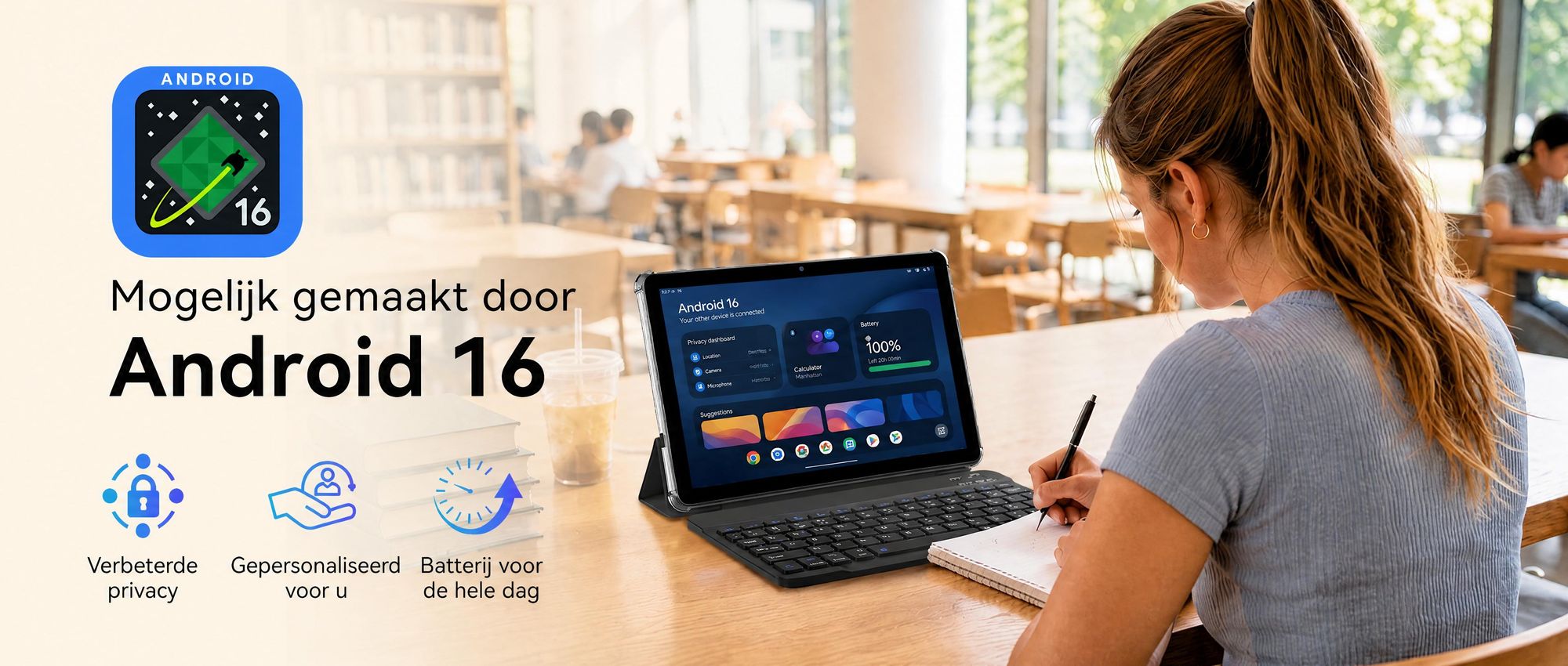 2026 W80 10.1" tablet met 120Hz, 32+128GB/2TB opslag, Android 16, Gemini AI 4.0, Widevine L1, 4G SIM + 5G WiFi, 6000mAh batterij, OTG-ondersteuning, met toetsenbord, muis, stylus en beschermhoes