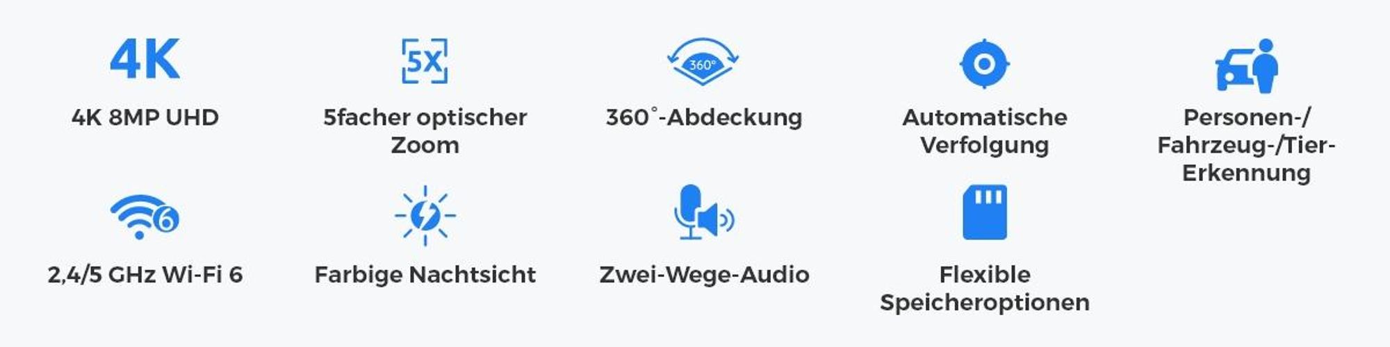 Reolink RLC-823S1W, 4K 8MP Dualband WiFi 6 PTZ Überwachungskamera, 360°-Abdeckung, Smarte Erkennung, Auto-Tracking, 5X optischem Zoom, Farbnachtsicht