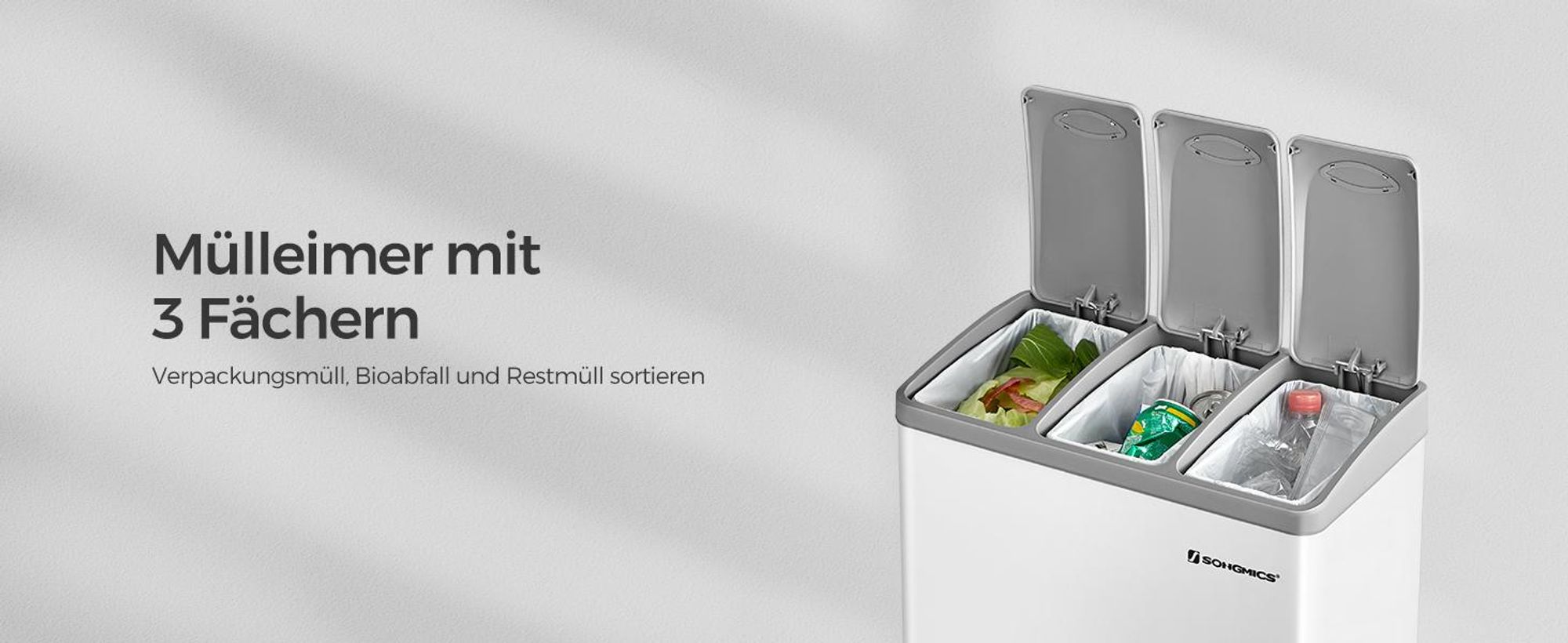 SONGMICS Mülleimer Mülltrennsystem, aus Metall, 24 L, Küche