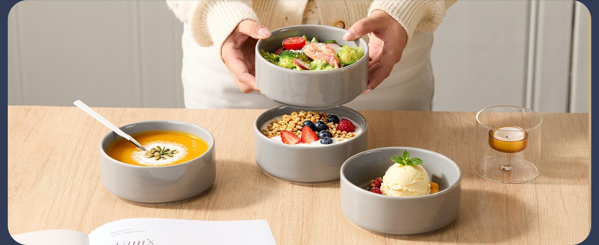 Schale set 4er Ø13,5cm Keramik Snackschalen Müslischale Suppenschale Schalen für 4 Personen Schüssel Mikrowellen- und Spülmaschinenfest