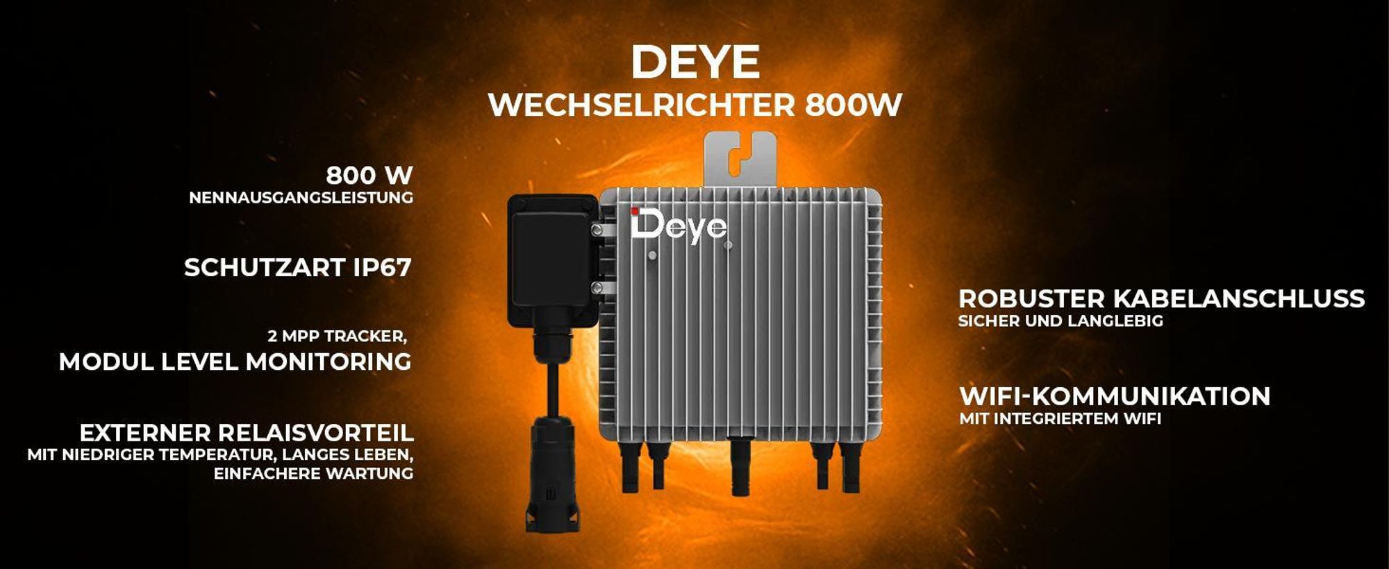 SUNNIVA® 1000W Balkonkraftwerk BIFAZIAL FULLBLACK komplett Steckdose DEYE 800W Wechselrichter, PV Solaranlage, 5m Kabel, Bluetooth WIFI