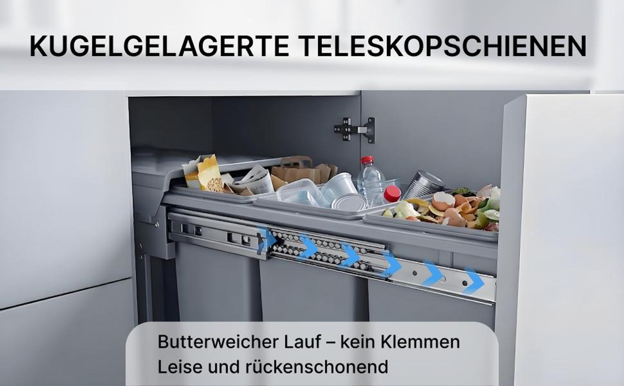 MinteLiv Einbaumülleimer 3x10L Mülltrennsystem Ausziehbar, Stahlrahmen, 48x26x42cm