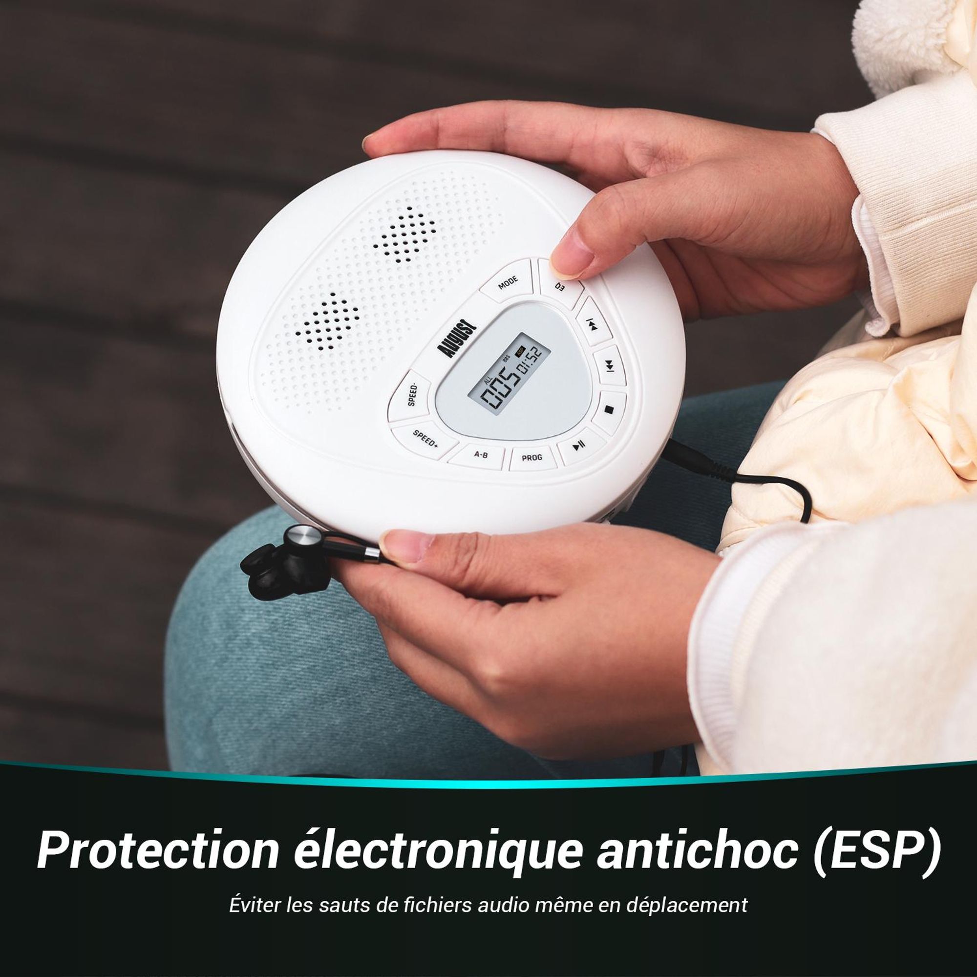 Lecteur CD portable avec haut-parleurs intégrés et prise AUX – August SE10W