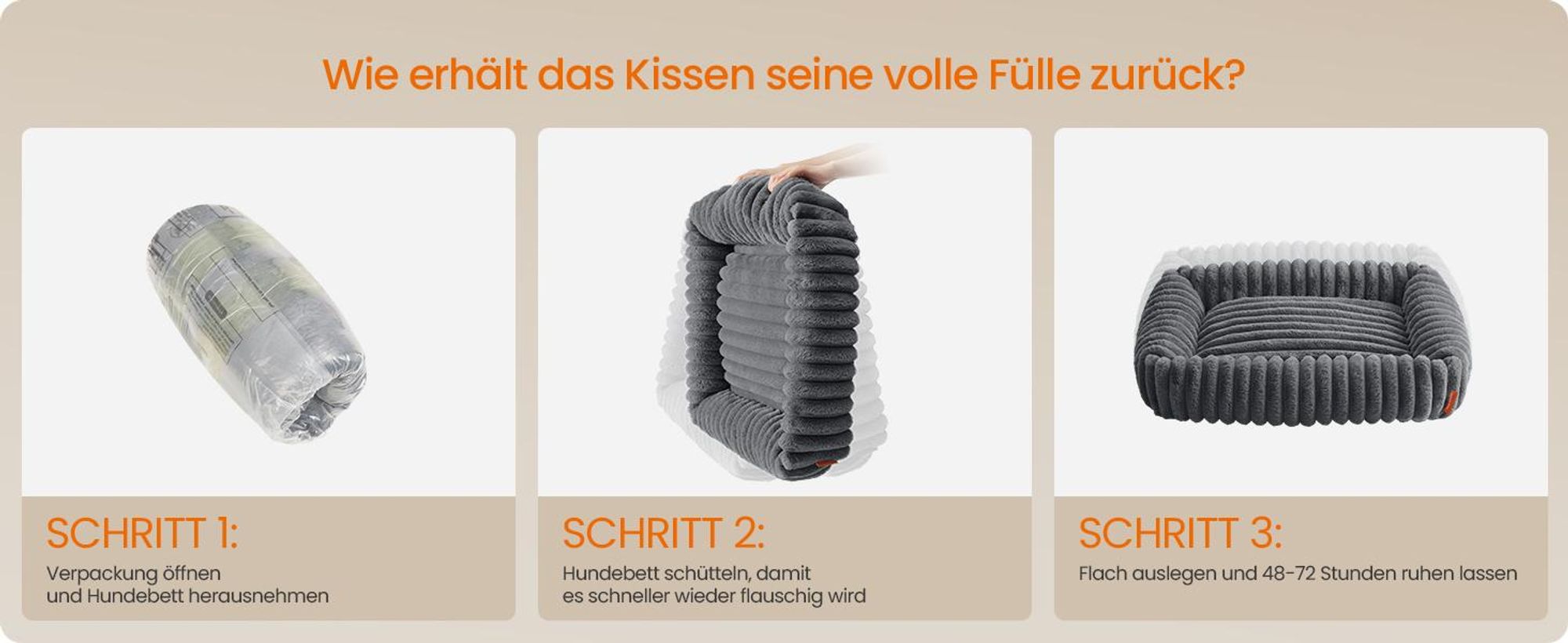 FEANDREA Hundebett, orthopädisches Hundekörbchen, Hundekissen waschbar, weiche Polsterung, 91 x 68 x 20 cm, grau