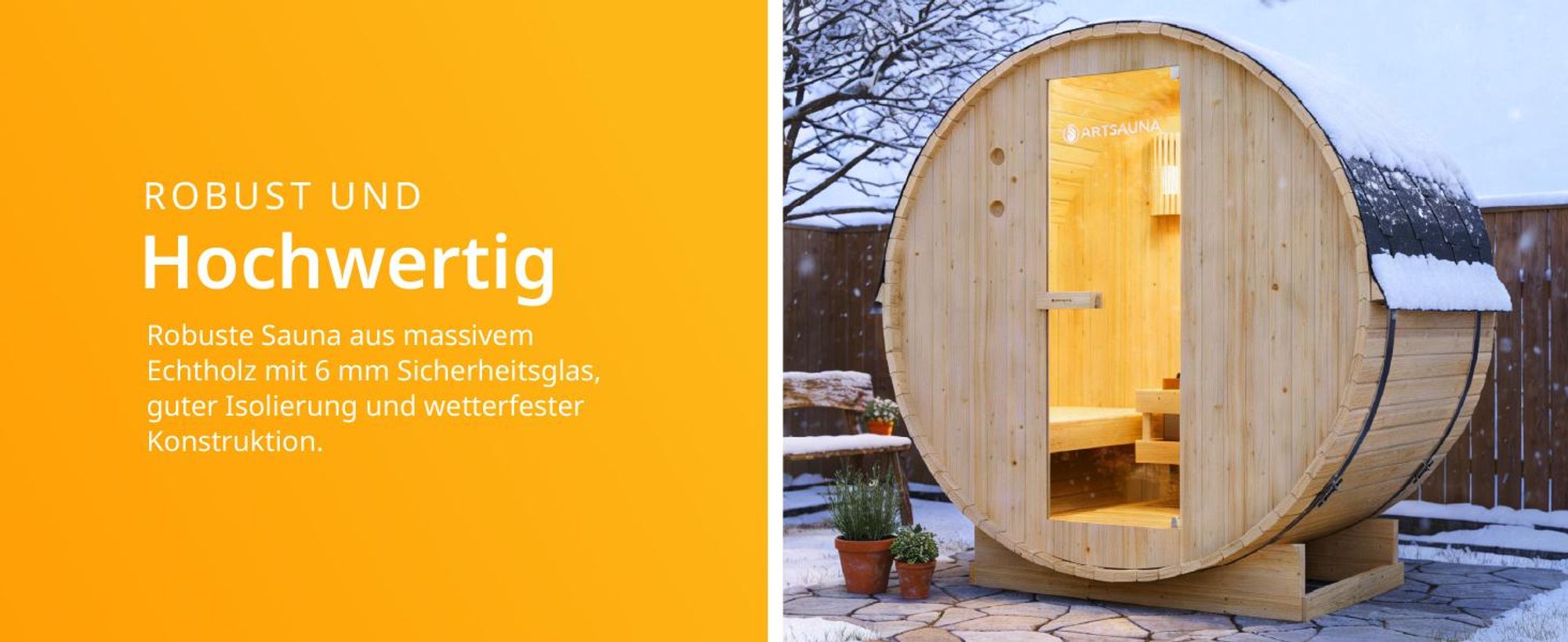 Artsauna Outdoor Fasssauna Spitzbergen 120 für 2 Personen - 3,6 kW Ofen & Zubehör