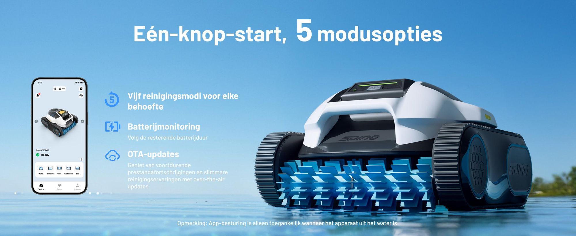 Mammotion zwembadrobot Spino E1 draadloze zwembadstofzuiger voor zwembaden tot 150 m², 6 Ah, 210 min looptijd, app, voor vloer, muur, waterleidingen