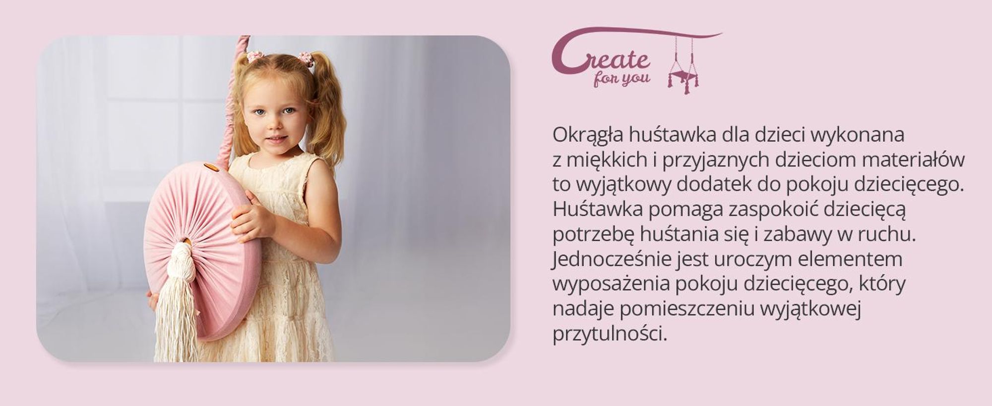 Create for you® - Huśtawka Ring dla Dzieci Domowa, z Liną Bawełnianą, Bujak Okrągły Dziecięcy Indoor, Miękkie Siedzisko, Średnica 36 cm - Beż