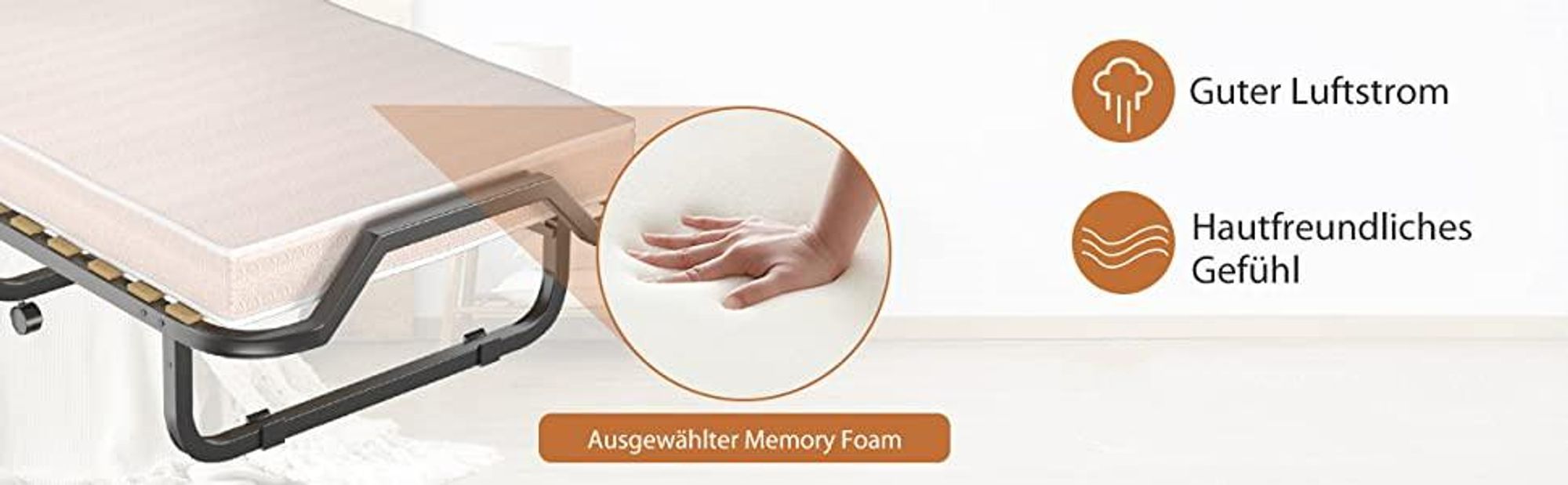 COSTWAY 90x200cm Gästebett klappbar mit Matratze bis 120kg, auf Rädern