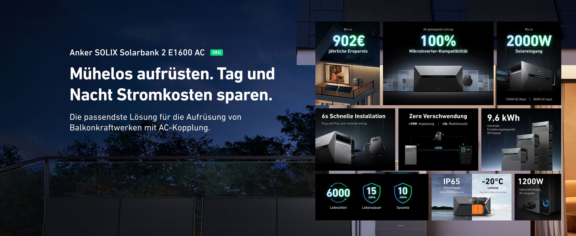 Balkonkraftwerk Anker SOLIX E1600 PRO Solarspeicher für  Balkonkraftwerk Solarbank