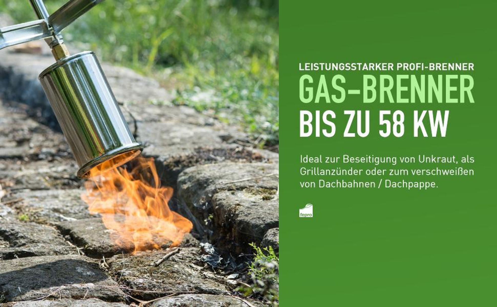 Fepro® Gasbrenner Abflammgerät 58kW mit 4,5m Schlauch & Druckminderer – Unkrautvernichter, Anzünder, Bitumenbahnen Schweißen
