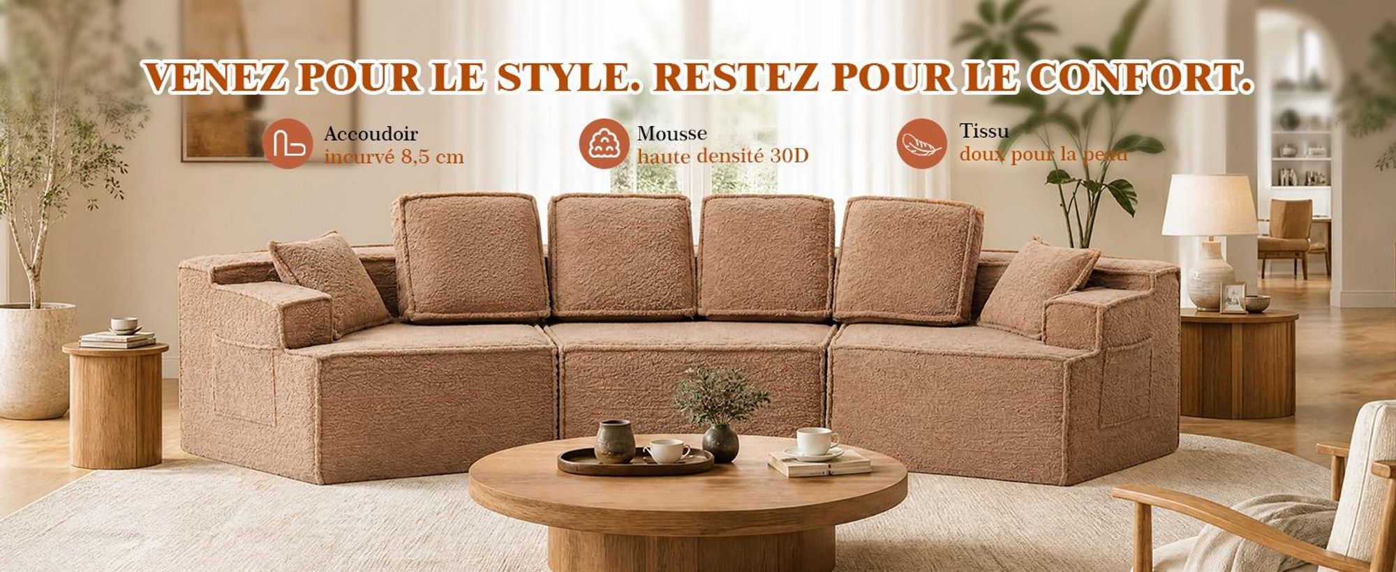 COMHOMA, canapé modulaire, canapé rembourré, canapé 3 places, canapé sectionnel flexible, avec sac de rangement, canapé convertible, pas d'installation requise