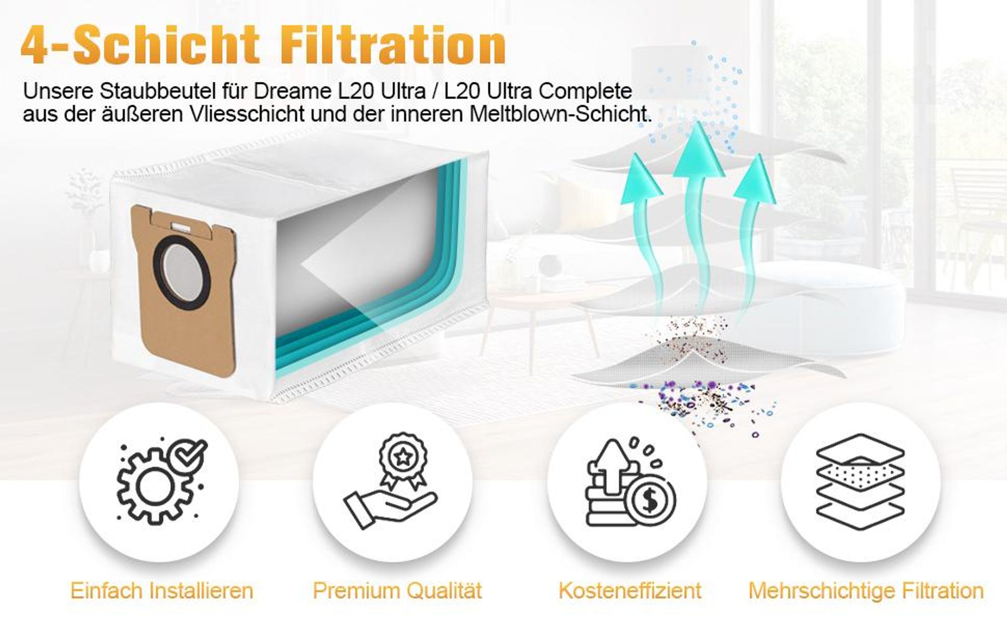 Zubehör für Dreame L20 Ultra / L20 Ultra Saugroboter mit 2 Hauptbürste, 4 Staubbeutel, 6 Seitenbürsten, 4 Wischtücher, 4 Filter, 1 Reinigungsbürste
