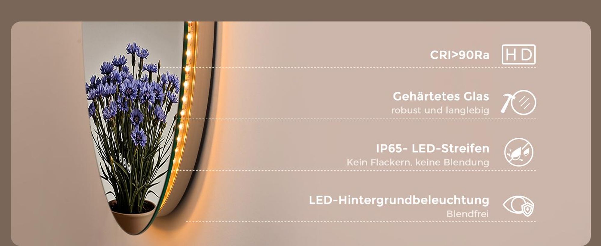 S'AFIELINA LED Badspiegel Rund Badezimmerspiegel Wandspiegel mit Touch-Schalter,3 Lichtfarbe 3000/4000/6500K 70 cm