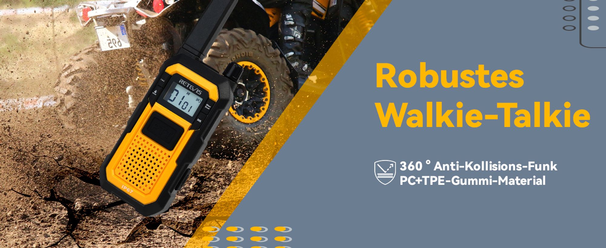 Retevis RB648 Hochleistungs Walkie-Talkies, IP67 Wasserdichtes Funkgerät, Stoßfest, 2000 mAh, USB-C, Professionelles Walkie-Talkie für Erwachsene auf der Baustelle, Transport (6 Stück)