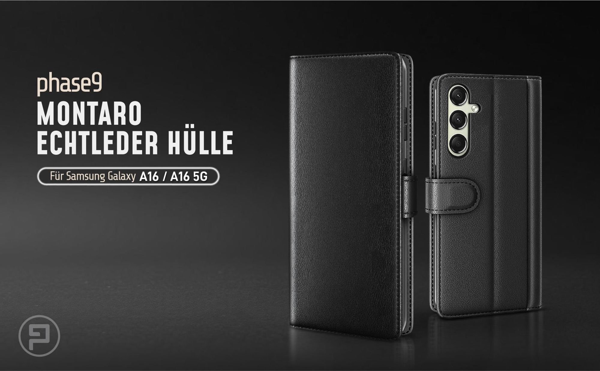 Schwarze Lederhülle für Samsung Galaxy A16 / A16 5G mit Magnetschließe