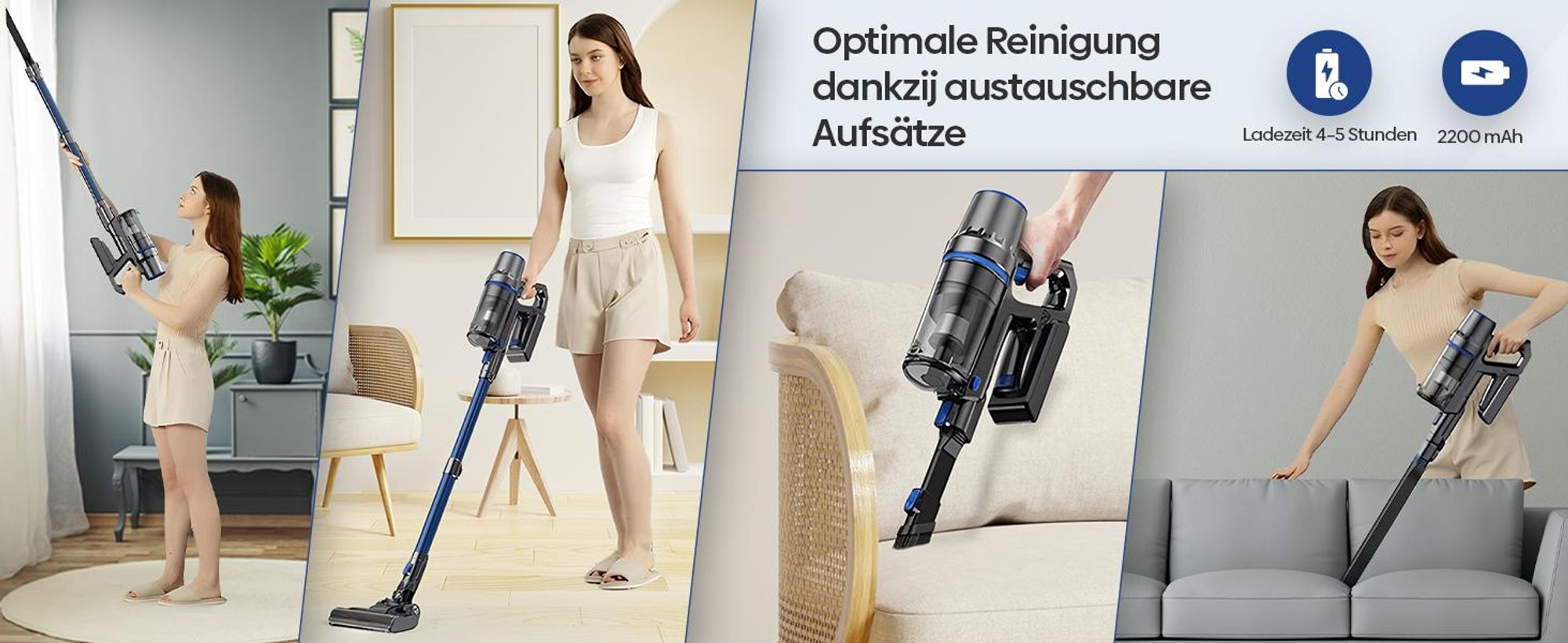 Olvy Akku-Staubsauger mit Wischfunktion – Kabelloser Staubsauger ohne Beutel mit HEPA-Filter, LED-Display, Zubehör – Ideal für Hartboden & Teppich