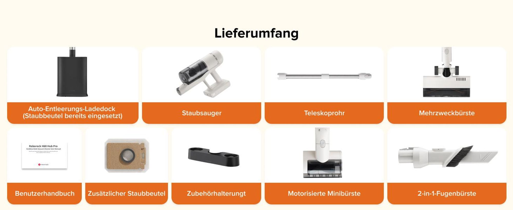 Roborock H60 Hub Akku Staubsauger mit Absaugstation, 27000Pa/300W/60 Min Akkusauger mit Absaugstation, Staubsauger kabelos mit Anti-Tangle Bürste