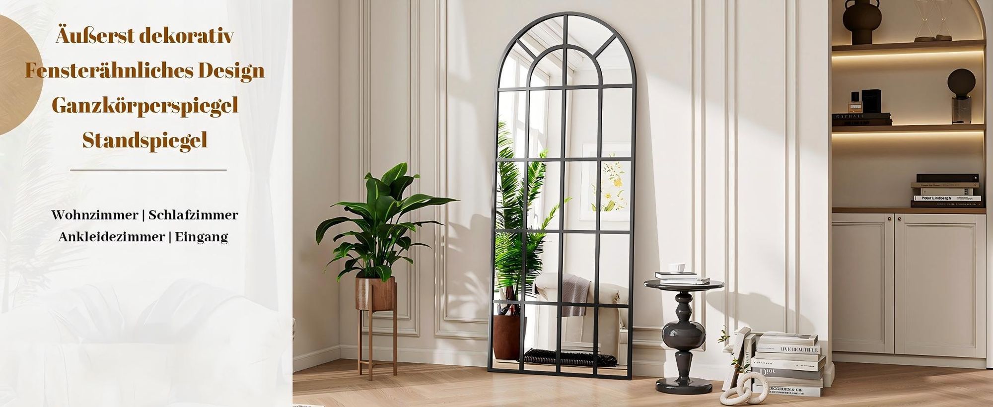 Koonmi 60x165 cm Fensterscheibe Ganzkörperspiegel -  Dekorative Vollkörper mit Metallrahmen hängend Schrägung für den Eingang, Wohnzimmer, Schwarz