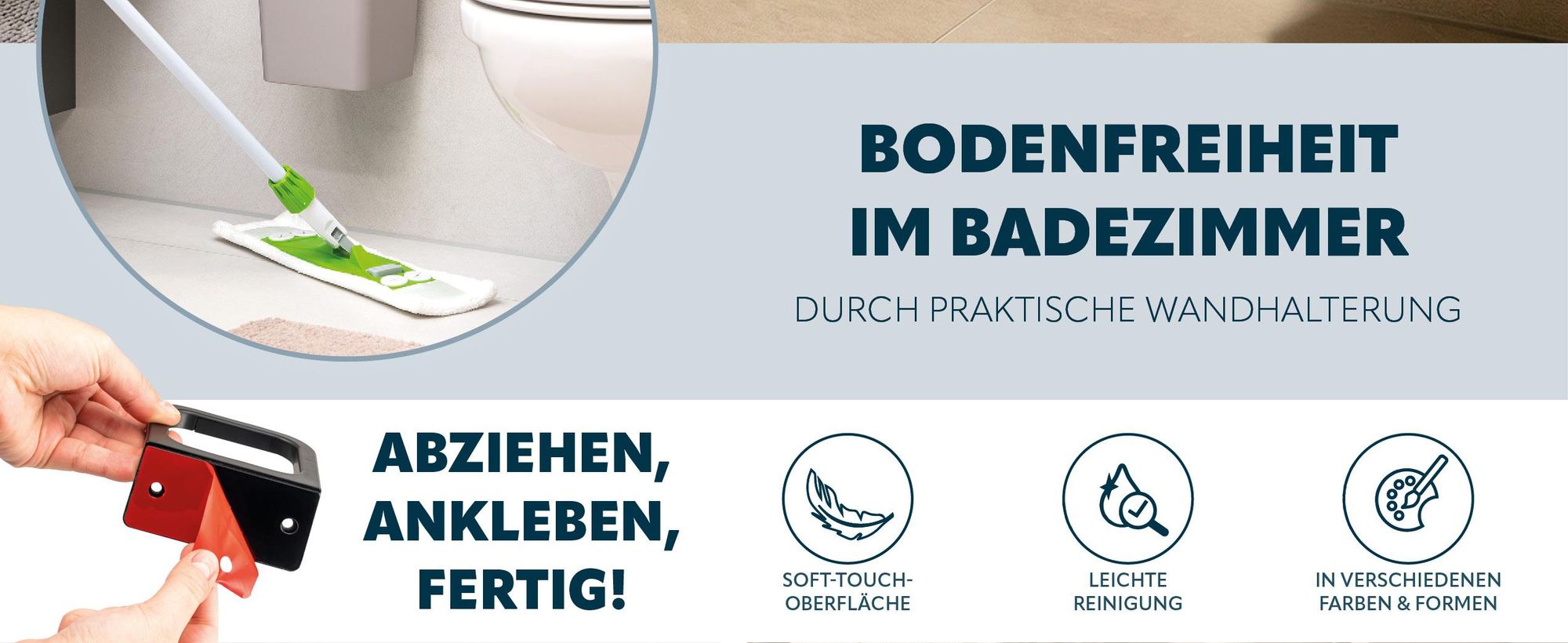 bremermann eckiger Kosmetikeimer SAVONA mit soft-touch Oberfläche inkl. Wandhalterung zum Kleben oder Bohren mit Schwingdeckel & EVA Pads gegen Kratzer, Abfalleimer für Gäste-WC und Badezimmer aus Kunststoff, 6 Liter Fassungsvermögen, weiß