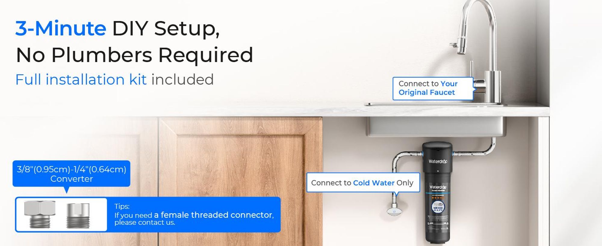Waterdrop 10UA Wasserfiltersystem Für Untertisch, Direkt mit Küchenhahn Verbinden, 30.000 Liter Hohe Chlor-Reduktionskapazität