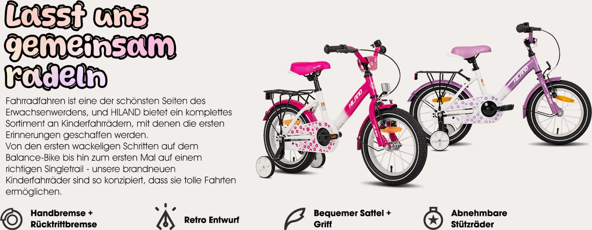 HILAND Starry 16 Zoll Kinderfahrrad für Mädchen ab 3 4 5 6 7 Jahren, mit Stützräder, Gepäckträger, Klingel, Handbremse und Rücktrittbremse, Rosa