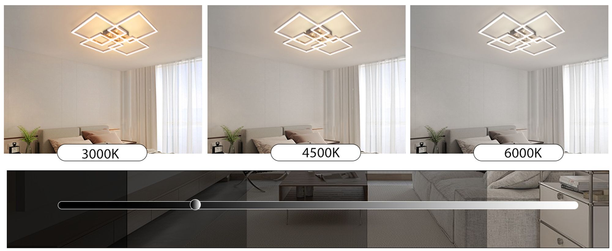 ZMH Deckenlampe LED Deckenleuchte Wohnzimmer 64CM Wohnzimmerlampe Modern Dimmbar mit Fernbedienung 36W Silber Schlafzimmer Deckenbeleuchtung Rechteckig Design Küchenlampe für Esszimmer Küche