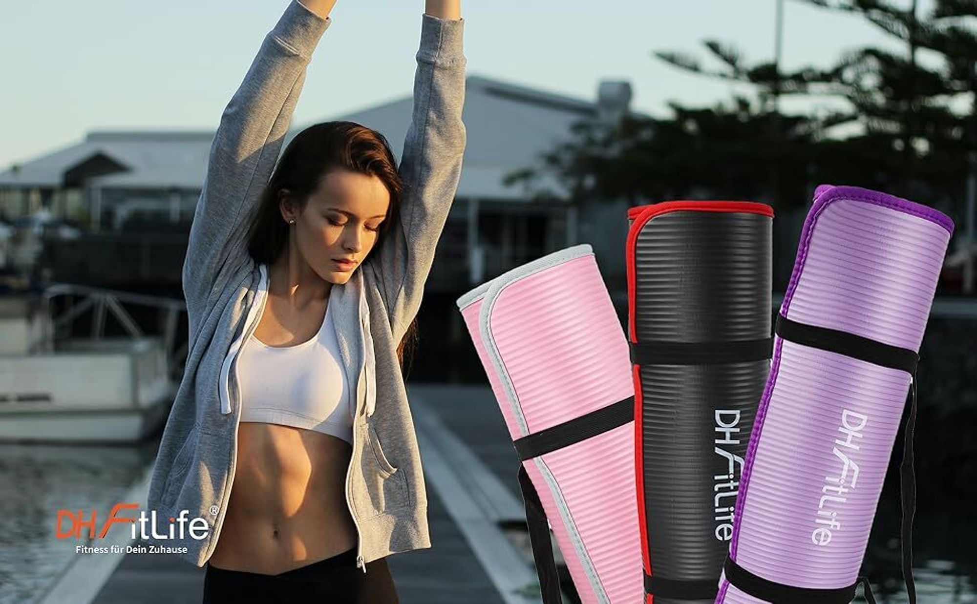 DH FitLife mata treningowa mata fitness, mata sportowa 183*61*1 cm, mata gimnastyczna wyjątkowo odporna na rozdarcia, mata do jogi antypoślizgowa i gruba, mata treningowa (różowa)