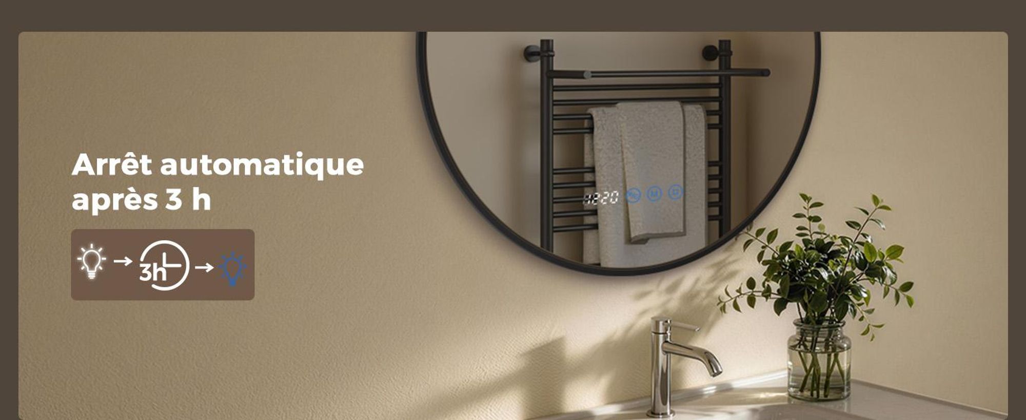 S'AFIELINA Miroir Salle de Bain LED Rond 80 cm avec Éclairage, Cadre Noir, 3 températures de couleur, variateur, antibuée, horloge & température