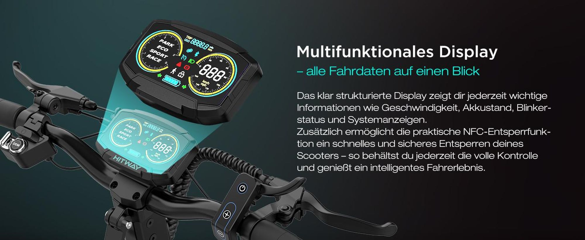 HITWAY H11 E-Scooter mit ABE, Elektroscooter mit 250W*2 Motor Spitze 1800*2, bis zu 100 km, 52V 23,4Ah, App & NFC, 10 " Offroad Luftreifen, IPX6