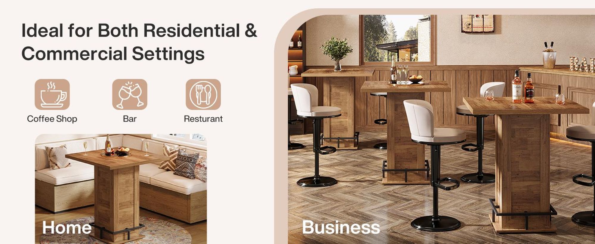 Tribesigns Bartisch, 100 cm Hoher Quadratischer Bistrotisch mit Stauraum, industrieller Stehtisch Hochtisch mit metallener Fußablage für Bistro