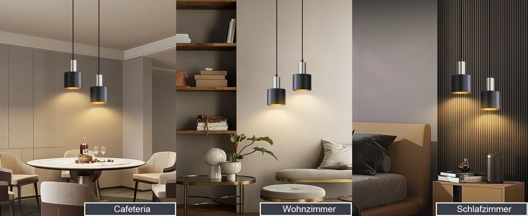 ZMH Lampe suspendue table à manger E27 Lampe de cuisine suspendue 2 flammes Lampe de salle à manger noire or Lampe à suspendre cuisine îlot Sans ampoules