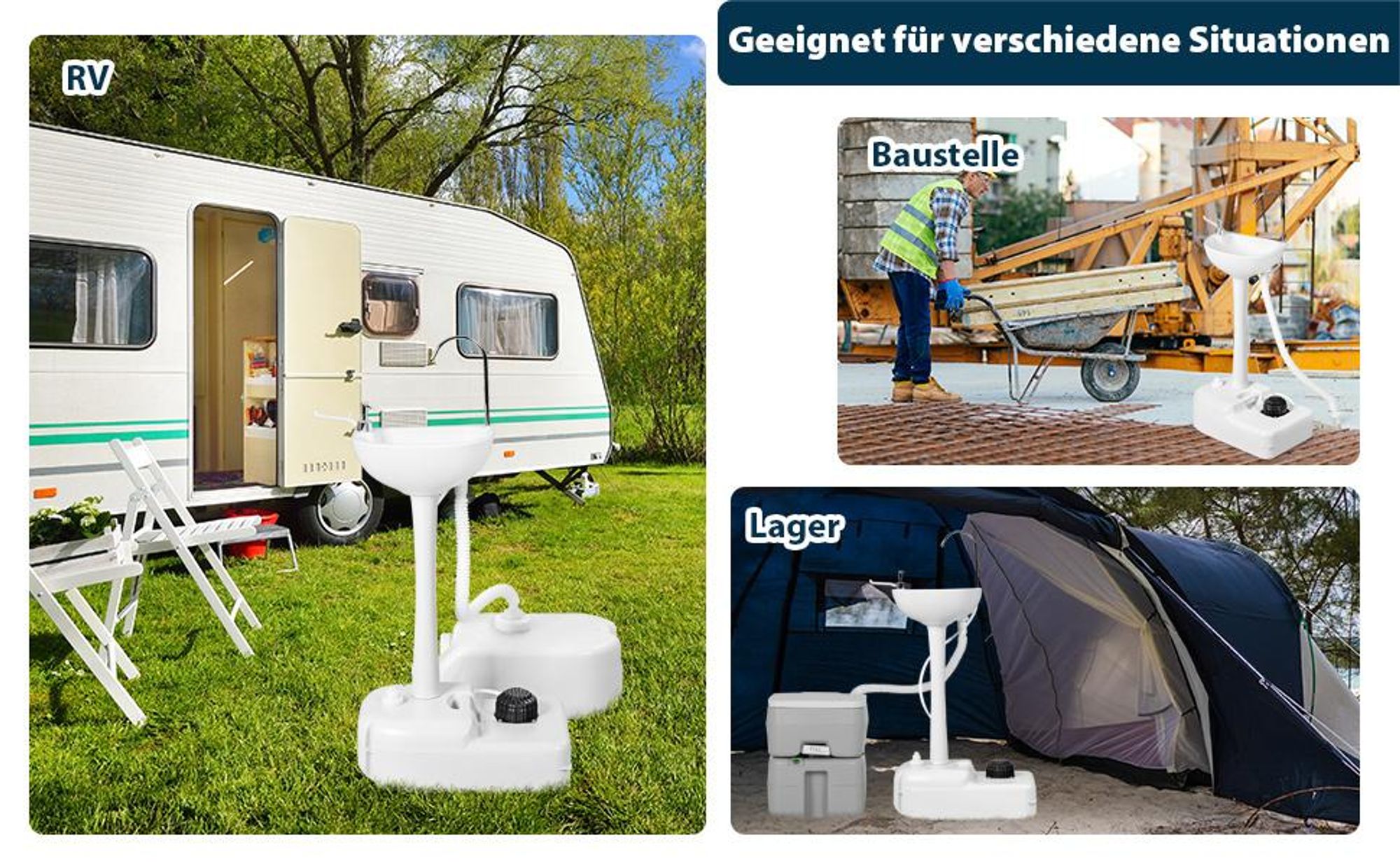 COSTWAY Camping-Waschbecken, Handwaschbecken mit 17L Wassertank, Rädern, Handtuchhalter, Flüssigseifenspender & Fußpumpe, für Camping, Festival&Garten