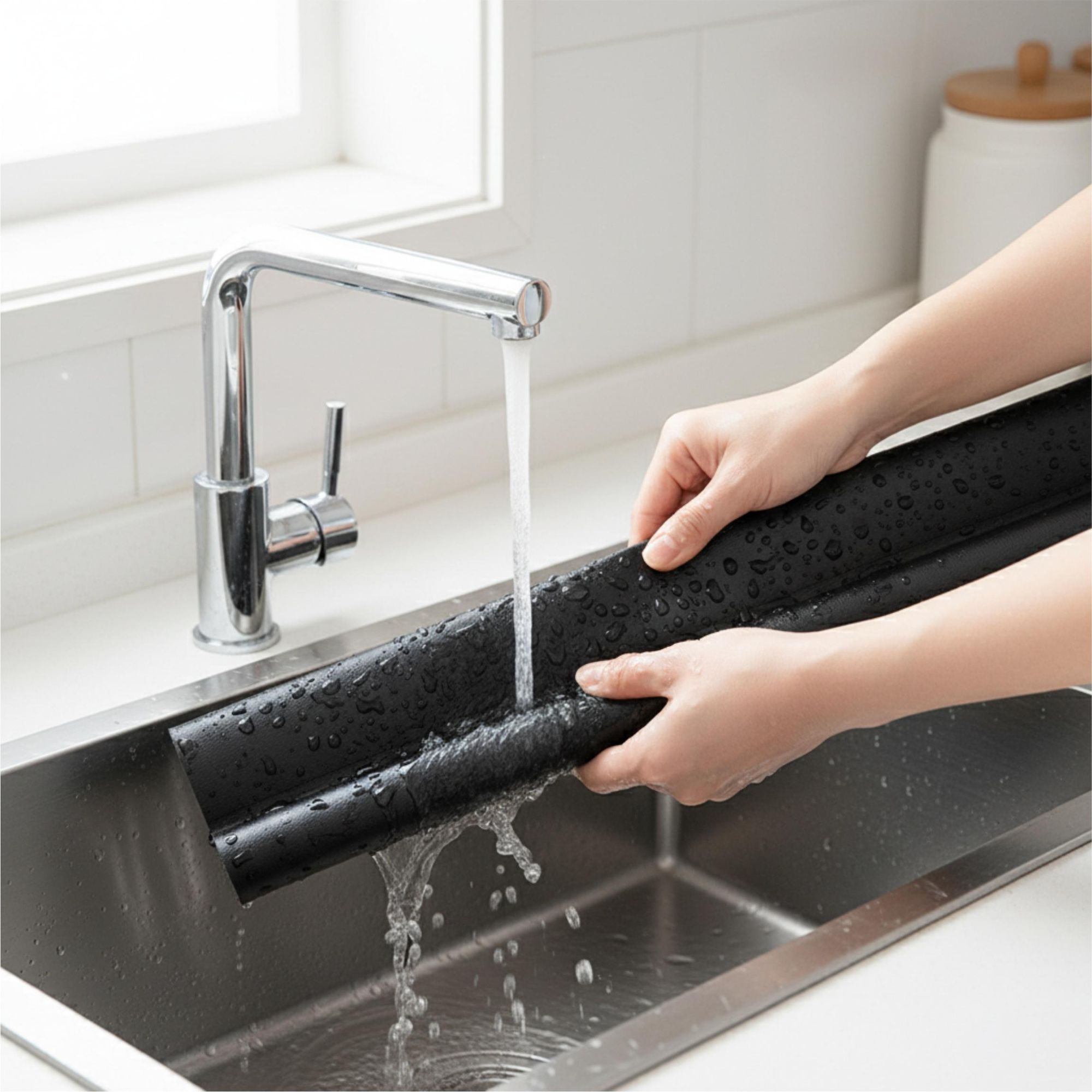 Türdichtung 90cm Schwarz, Zugluftstopper mit Klettverschluss, Schallschutz & Insektenschutz, Schaumstoff Dichtung zuschneidbar, EVI HOME Single Black
