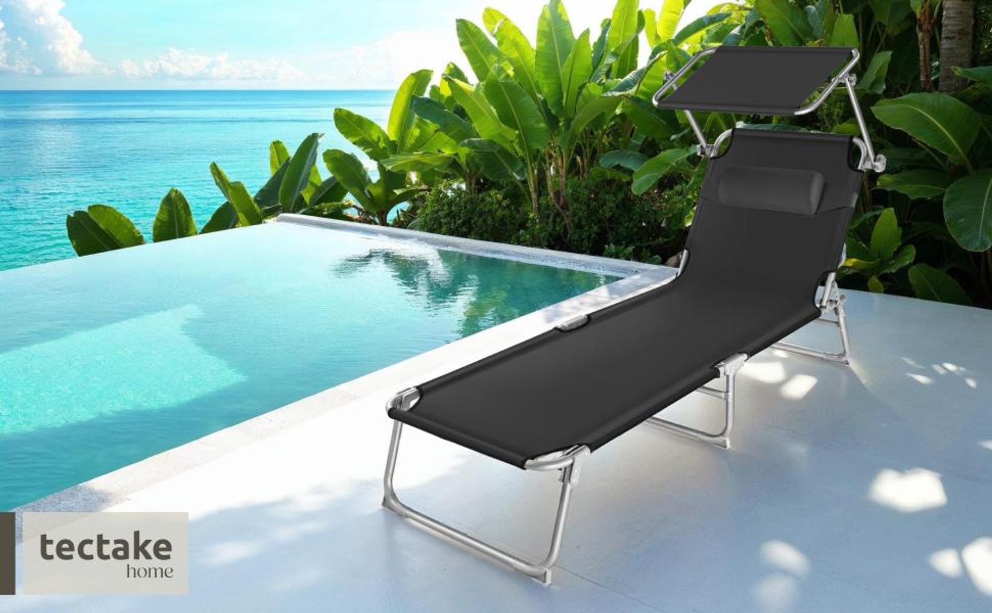 tectake® 2er Set Sonnenliege Chloé 4-stufig klappbar mit Sonnendach und Polster - wetterfest - 68x190x65cm - Outdoor Liege