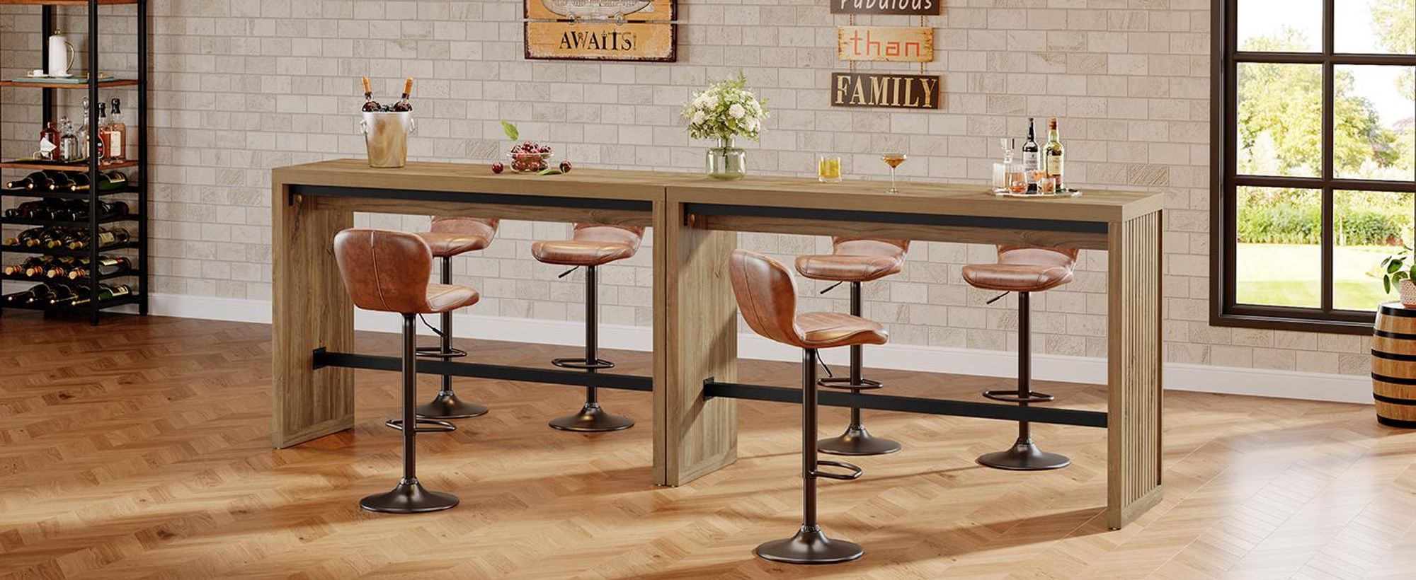 Tribesigns Bartisch, 140 cm Stehtisch mit Metallfußstütze, rechteckiger Stehtisch für Hausbar, Küche, Esszimmer, Bistro, Wohnzimmer