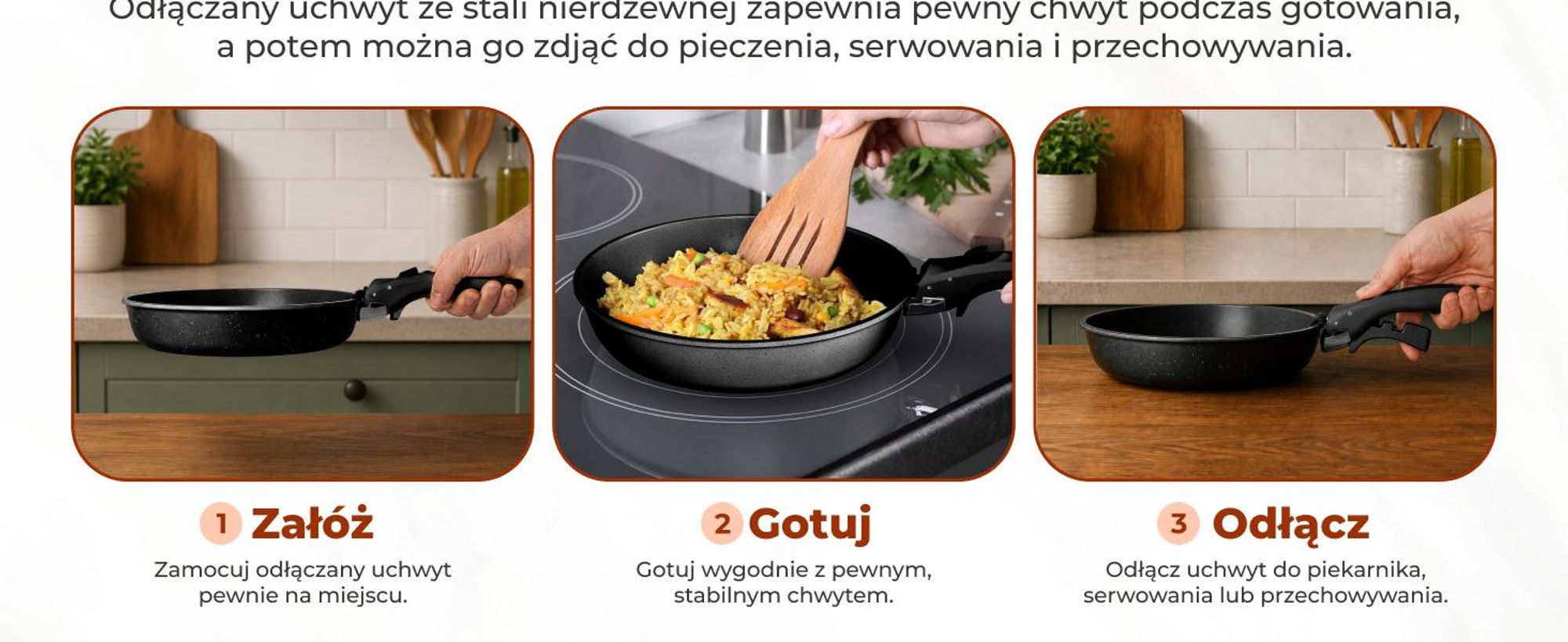 Naczynia kuchenne Glissimo – 15-częściowy zestaw ceramicznych patelni z wyjmowanym uchwytem – nieprzywierające – do wszystkich rodzajów kuchenek – bez i BPA – można je układać w stosy