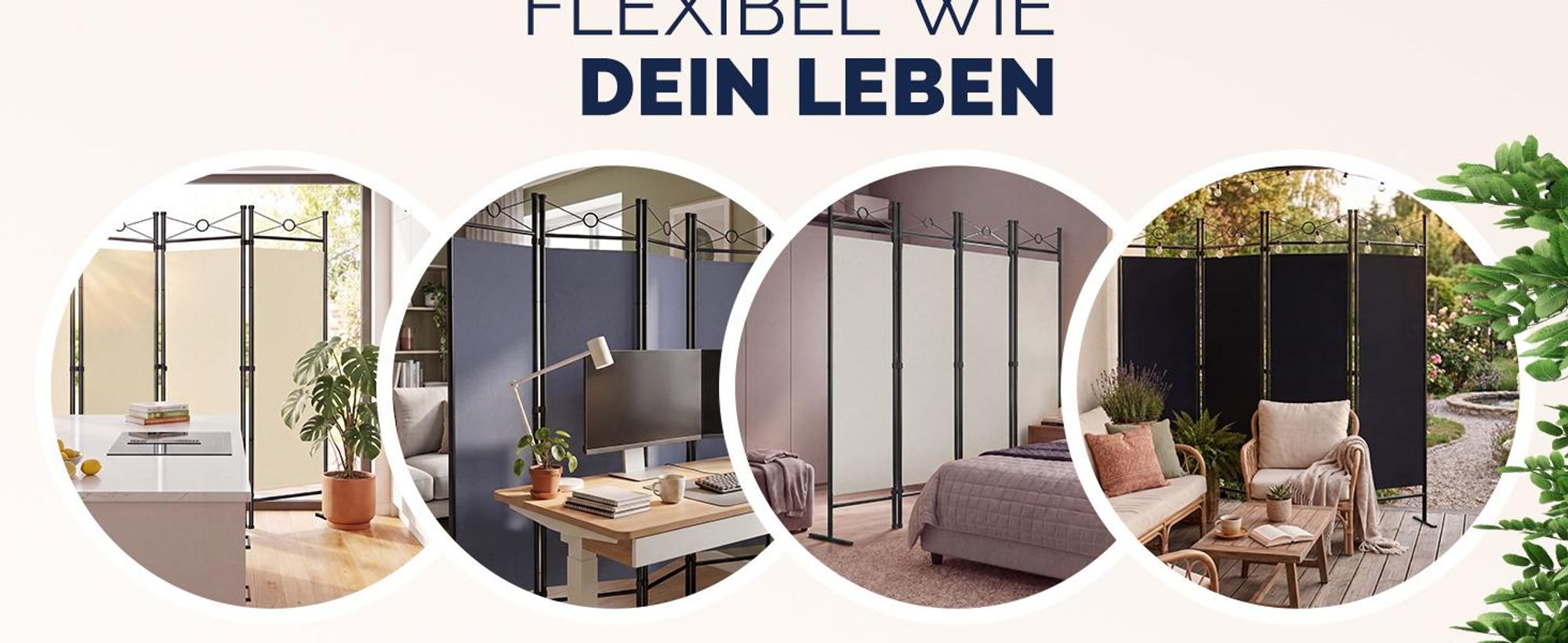 CASARIA® Paravent 4-teilig 180x163cm Weiß