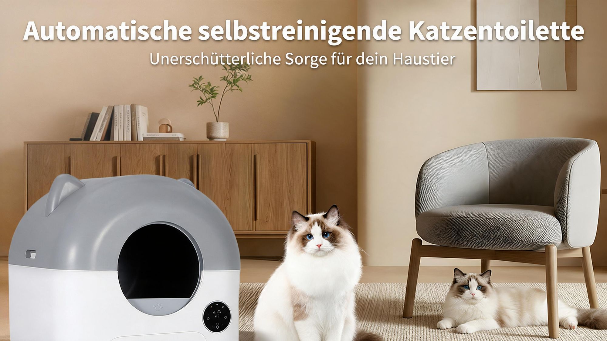 Selbstreinigende Katzentoilette 76L XXL Katzenklo mit App-Steuerung, für mehrere Katzen, 8-fach Anti-Klemm-Sensoren, geruchsarm, leise, LED-Nachtlicht