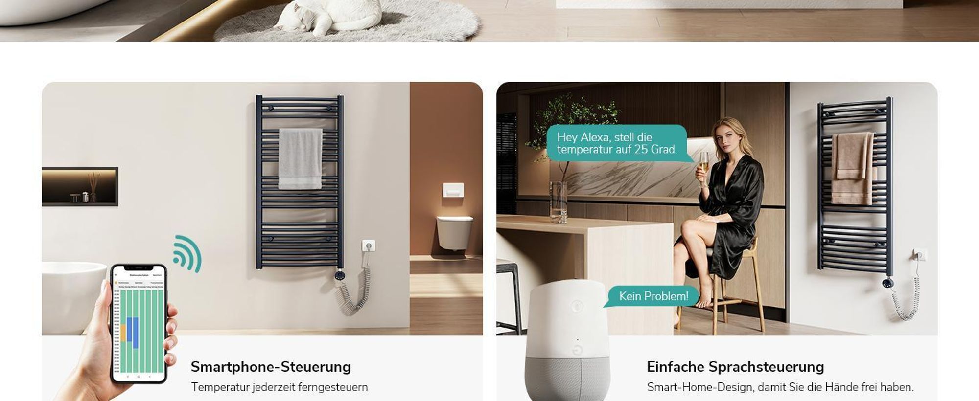 EMKE Elektrisch Badheizkörper 140X60cm 600W Anthrazit Handtuchheizkörper gebogen Wifi Steurung Intelligent Thermostat Handtuchwärmer
