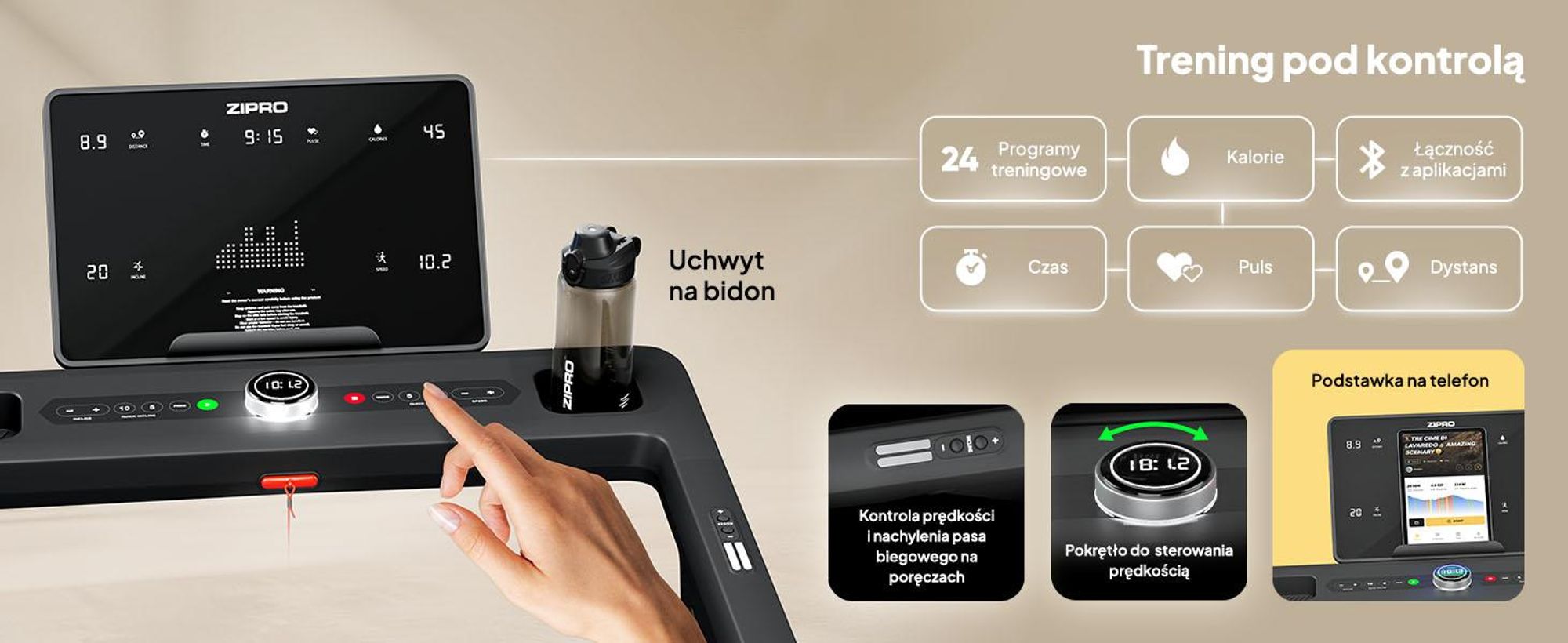 Bieżnia elektryczna ZIPRO Sigma | Treningowa bieżnia do domu | Pas Biegowy z Systemem Amortyzacji VibGuard Pro | Trening Bieganie | 20 km/h Składana