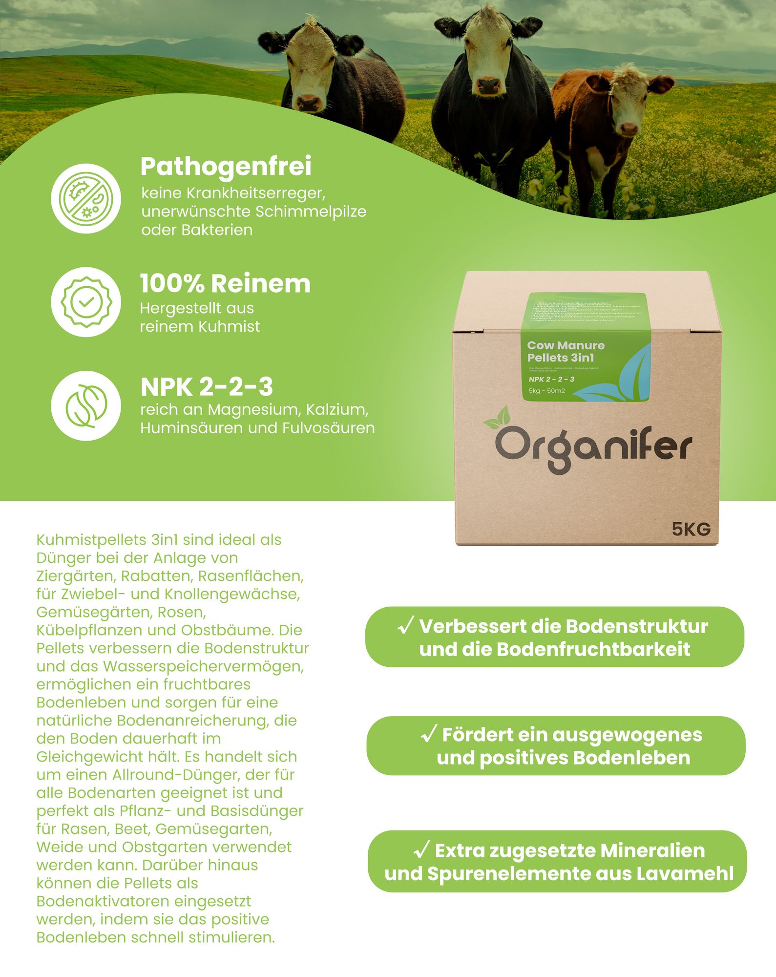 Kuhmistpellets 3in1 (20 kg - für 200 m2)- Organifer