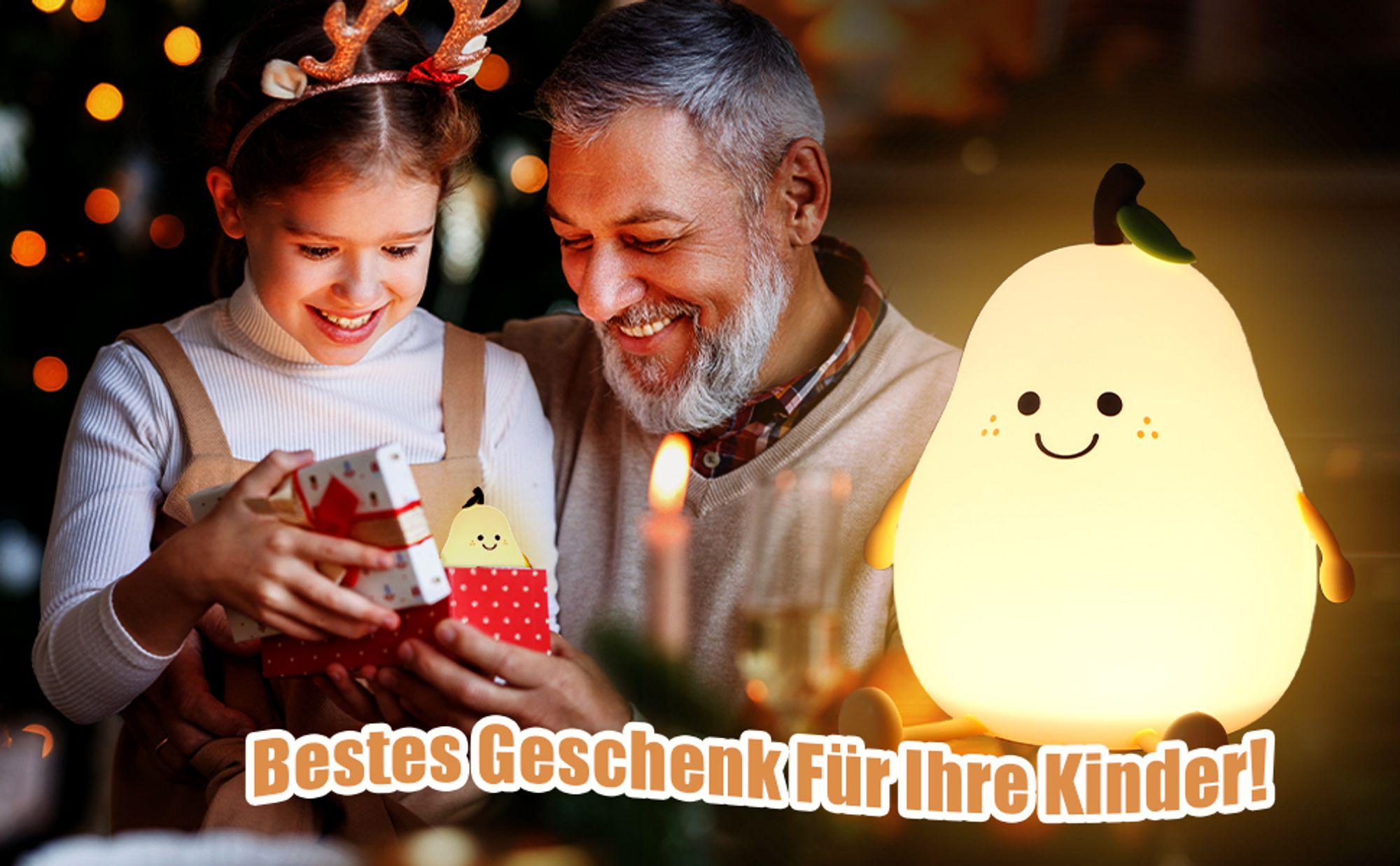 Beruhigendes LED-Nachtlicht – weiches Birnen-Design, Touch-Steuerung, Wiederaufladbar, 2 Helligkeitsmodi, Sicheres Silikon, Perfekt als Raumdekoration