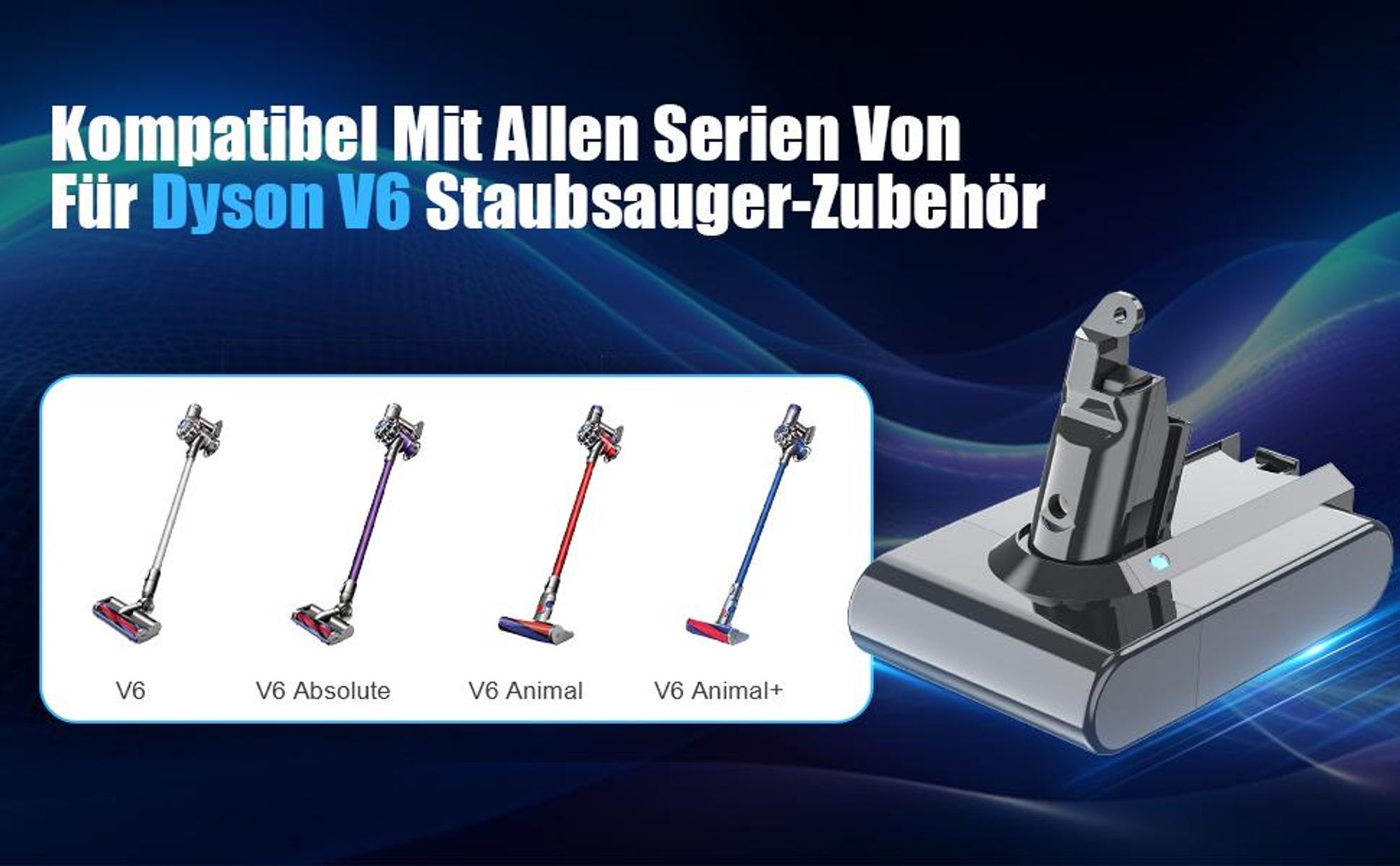 V6 Akku, V6 Ersatzbatterien, Ersatzakku Akku für Dyson V6 Staubsauger, 6000mAh Li-Ionen Batterie für Dyson V6 DC62 SV03 DC58 DC59 DC61 DC72 DC74 SV04