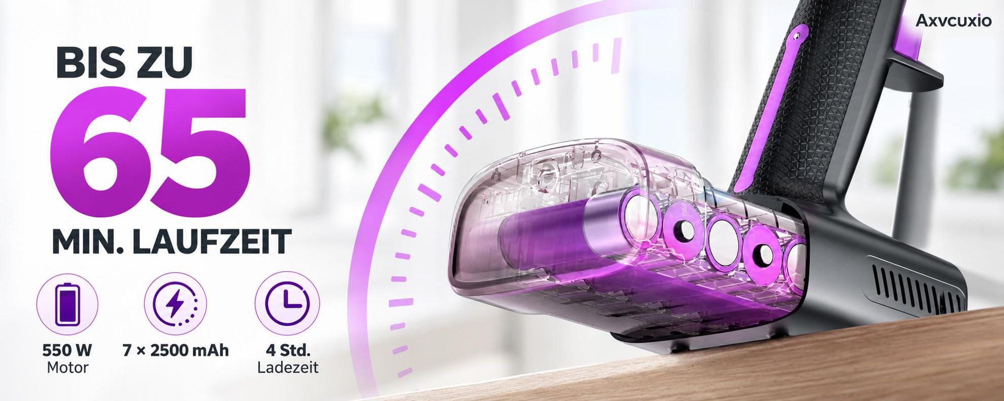 55000Pa/550W/65Min Staubsauger Kabellos, Akku Staubsauger SuperLeise, Handstaubsauger mit LED Display, Stabstaubsauger für Hartböden Teppiche, HEPA