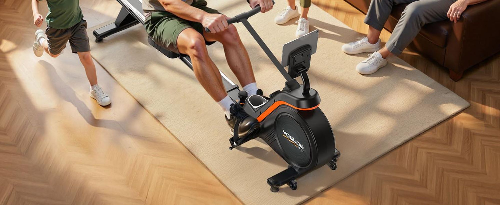 YOSUDA Rudergerät Zuhause, 16 Dynam. Widerstand, für Große bis 181kg, Ultra-Leise Magnetisch, Komfort-Sitz, Bluetooth/App, Alu-Schiene
