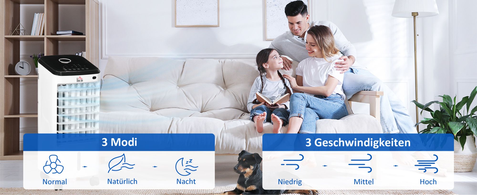 HOMCOM Mobile Luftkühler 3 in 1 Ventilator mit 3 Stufen 60° Oszillation