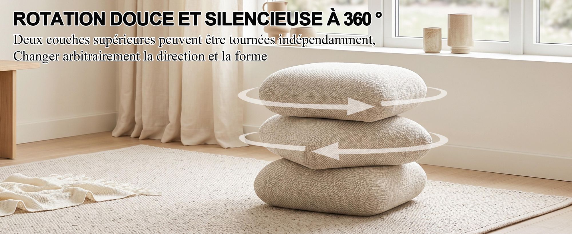 Duhome Pouf en bouclette Pouf rembourré pivotant à 360° Ottoman moderne Tabouret de pied pour salon chambre couloir, beige