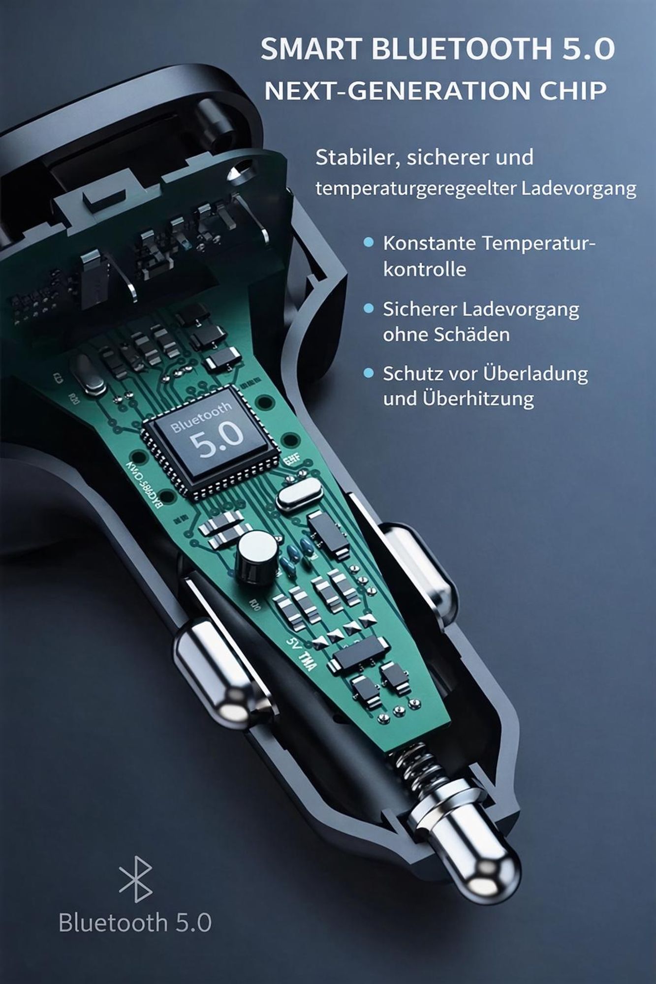 OMVO® Bluetooth FM Transmitter Auto Ladegerät für Zigarettenanzünder USB-C USB-A