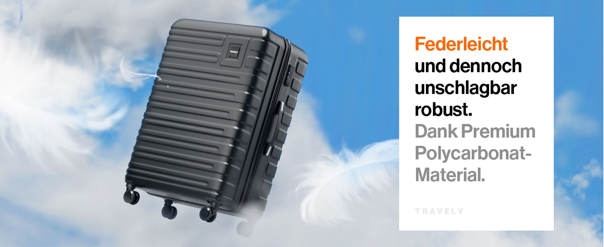 Travely Polycarbonat Koffer Groß 77cm XL - 100L Innenvolumen - 158cm Gurtmaß, sehr robuster Hartschalen Koffer mit sanften Rollen & TSA Schloss, Reisekoffer, Koffer & Trolleys, Reisekoffer mit Rollen